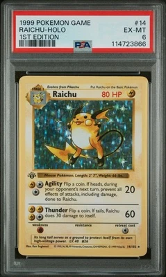 PSA 6 ⚡️ Raichu 1st Edition Holo Base Set  #14 1999 Pokemon First Ed Shadowless - Image 1 of 2