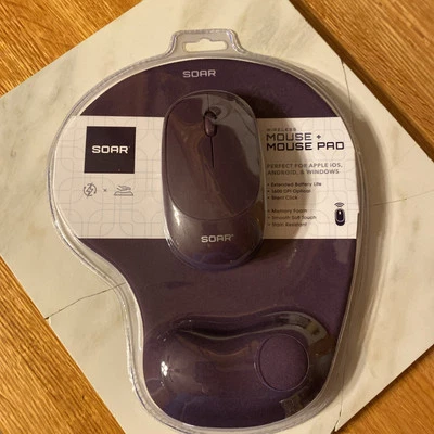 Mouse óptico inalámbrico SOAR + alfombrilla de ratón de espuma con memoria NUEVO sellado púrpura Foto 1 de 4