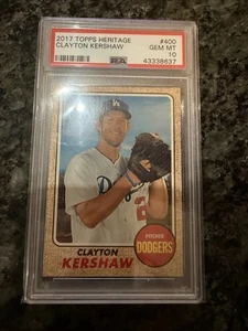2017 TOPPS HERITAGE #400 CLAYTON KERSHAW MLB BASEBALL CARD PSA 10 GEM MINT - Picture 1 of 2