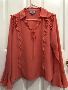 womens Ce Ce size L long bell sleeve peach ruffle top - Picture 1 of 10