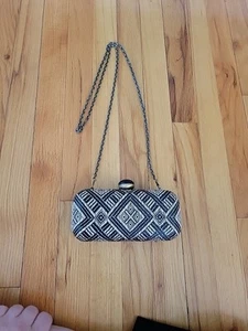 Urban Expressions Evening Bag Clutch Natural Tweed Beige Black Crossbody - Picture 1 of 3