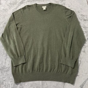 LL Bean Sweater Men Medium Striped Rugby Cashmere Knit Cotton Long Sleeve Green - Picture 1 of 6