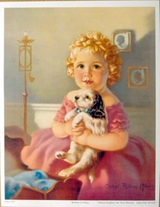 art print~BEDTIME FOR PUPPY~Mabel Rollins Harris little Girl Dog Bed vtg r 12x15 - Picture 1 of 1