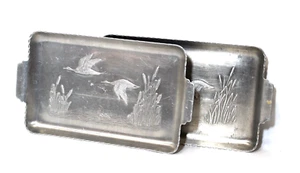 Vintage gehämmert Aluminium Spitze Tablett Kanada Gänse Rohrkolben Set 2 - Bild 1 von 6