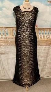 Gatsby Dress 18 Phase Eight Black Gold Sequin Ballgown Evening Stretch Cocktail - Picture 1 of 9