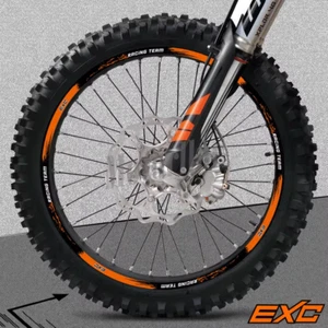 Juego de calcomanías adhesivas para llantas de equipo de carreras KTM EXC delanteras traseras 21/18" naranja negro - Imagen 1 de 3