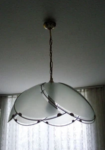 Deckenleuchte  80er Jahre / Pendelleuchte / Glas-Lampe / Milchglas, Ø 50, h25 cm - Bild 1 von 5