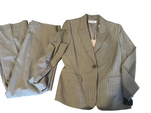 NEW Tahari Suit Womens 14 Mocha Brown/pink Pinstripe 3 Piece Pant Set (3) - Picture 1 of 10