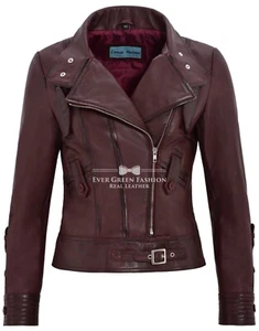 Chaqueta de Cuero para Damas RANDO Estilo Motociclista Cereza Diseñador CUERO REAL SUAVE 4110 - Imagen 1 de 6