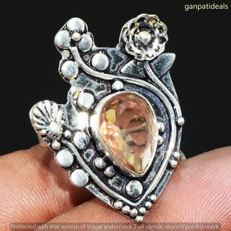 Anillo de piedras preciosas de vidrio naranja hecho a mano joyería talla EE. UU. - 9,75 GR-31365 Foto 1 de 1