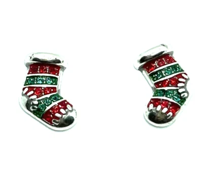 Brighton Blingy Stockings Red Green Christmas Silver Crystals Post Earrings NWT - Image 1 of 4