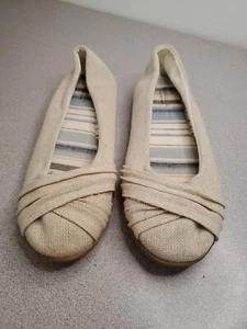 Roebuck Co Shoes Womens Sz 8 M Brynn Natural Beige Woven Fabric Flats Slip On - Picture 1 of 6