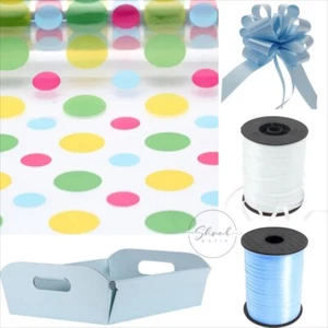 ShredAstic®️ Dot Florist Cellophane Wrap Blue Hamper Tray Pull bow Ribbon Easter - Picture 1 of 30