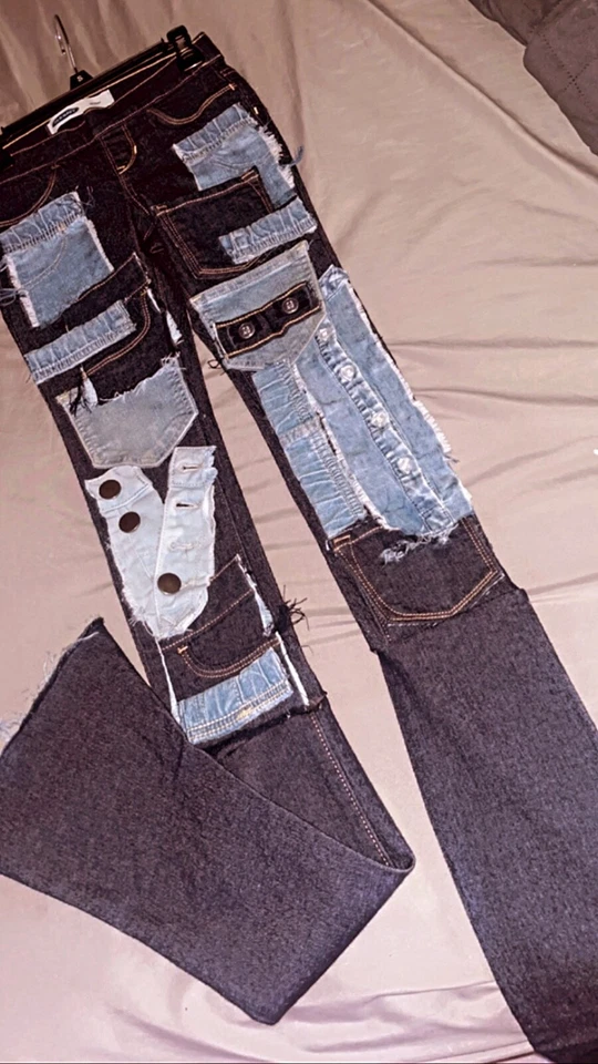 Vaqueros apilados denim patchwork para niñas talla 6/7 Foto 1 de 1