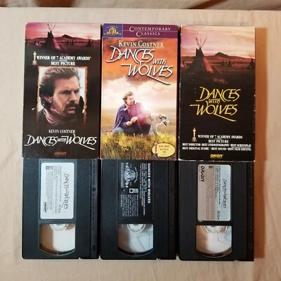 Kevin Costner VHS Video Lot Dances With Wolves Feat 3 Slip Cover Sleeve Variants - Image 1 of 4
