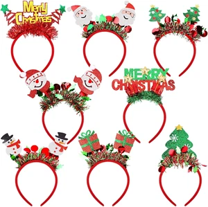 8 Pack Christmas Headbands Glitter Xmas Headband Costume Headwear Assorted Style - Picture 1 of 12