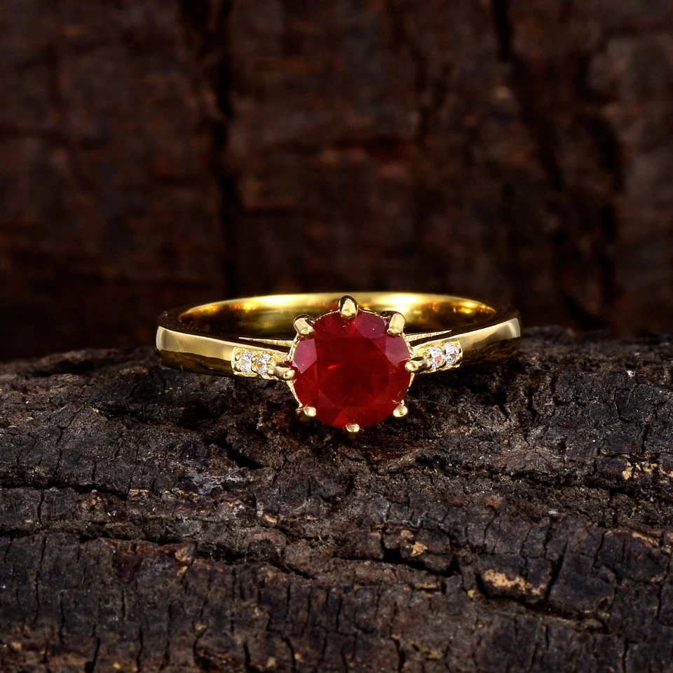 Mexican Fire Opal Ring in 14K Yellow Gold Plated Sterling Silver - Image 1 of 3