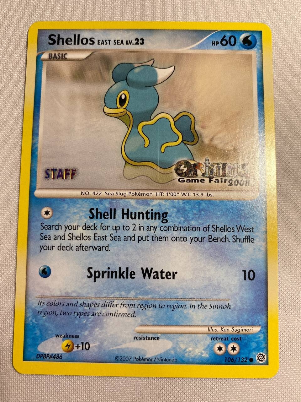 Shellos East Sea Origins 2008 STAFF -  Promo 106/132 Pokemon TCG -NM