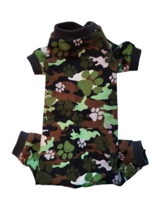 Paw Prints Green Camouflage Flannel Pajamas PJ's Dog Puppy Pet Clothes 4XS - L - Picture 1 of 4