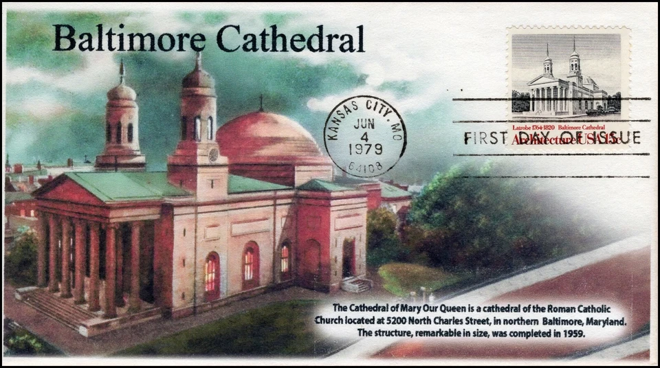 AO-1780, 1979, Architecture, Baltimore Cathedral, Add-on Cachet, FDC, SC 1780,  - Image 1 of 1