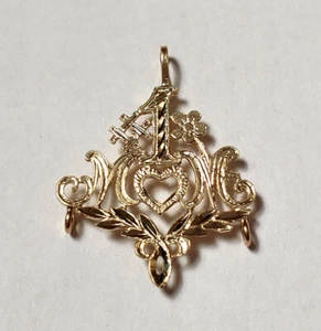 New 14k Gold #1 Mom Heart and Flower Charm Pendant  - Picture 1 of 4