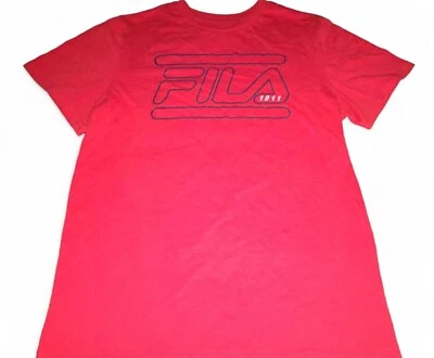 Camiseta Fila Niños Grande Roja Negra Camiseta Manga Corta Logo Gráfico Deletreado Foto 1 de 4
