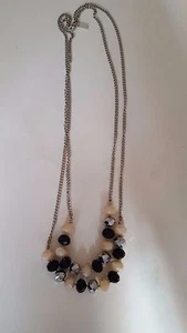 Basque Black, Hematite, And Creme Faceted Glass 12 mm Beaded Silver Necklace - Picture 1 of 3