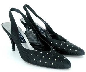 Stuart Weitzman Damen-Slingback-Pump 8B schwarz Stoff Perlen spitz zulaufend Absatz Spanien - Bild 1 von 9