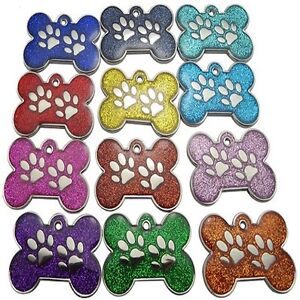 Engraved Pet ID Tags DOG Bone&Paw Glitter 28mm Disc Engraved FREE,Inc Postage