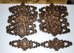 Lot Of 14 Ornate Vintage Hyer Antique Copper Backplates 6½" Drawer / Cupboard - Picture 1 of 9