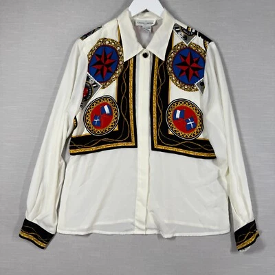 Blusa Esquinera Informal De Colección Para Mujer 10 Blanca Vela Náutica En Capas Dinero Antiguo Foto 1 de 4