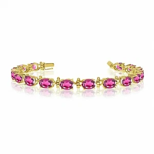 16.1 Ct Pink Tourmaline Tennis Bracelet 14k Solid Yellow Gold - Picture 1 of 7