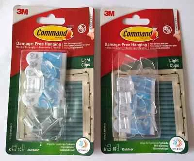 2 PACKS 3M Command 8 Outdoor Light Clips ~ Hang Garden Lights ~Fairy Lights NEW  - Image 1 of 2