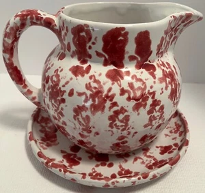 Bybee BB Pottery Red Spongeware Pitcher Plate Madison County Kentucky Excellent - Picture 1 of 10