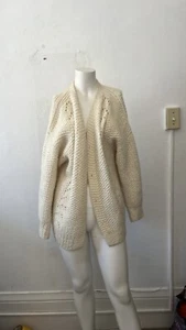 Vintage Traditional Ivory Irish Wool Aran cozy oversized drapey knit Sweater - Picture 1 of 12