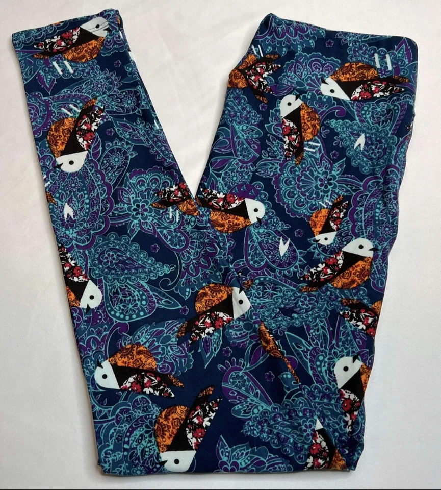 NEW LuLaRoe OS Leggings BLUE PURPLE ORANGE Flower PAISLEY BIRD Animal Leaf DOT - Image 1 of 4