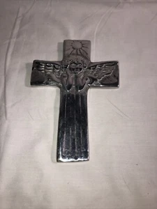 Metal Silver Wall Hanging Cross With Cherub Angel Mexican Pewter? - Picture 1 of 6