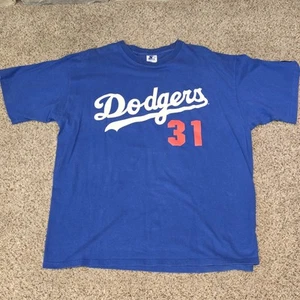 Vintage STARTER MIKE PIAZZA 31 Los Angeles Dodgers MLB t-shirt 1994 Blue - Picture 1 of 10