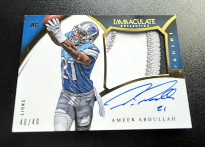 2015 Immaculate Ameer Abdullah SSP RPA RC On-Card AUTO 4 Color Patch Silver /49 - Image 1 of 4