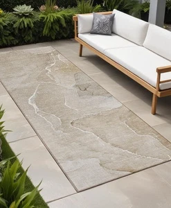8' Runner Beige Abstract Washable Non Skid Indoor Outdoor Runner Rug - Picture 1 of 7