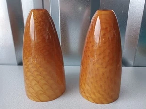 2 MCM Arte Vidrio Ámbar Caramelo Remolino Vidrio Lámpara Colgante Pantalla Mediados de Siglo Moderno - Imagen 1 de 22