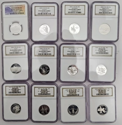 Lot Of 12 United States S Silver Quarters PF69 Ultra Cameo - 11 States & Mt Hood - Image 1 of 4