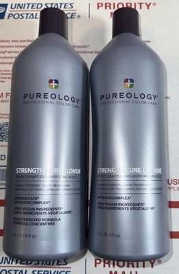 PUREOLOGY Strength Cure Blonde Shampoo & Conditioner 1 Liter Set BOTH BRAND-NEW! - Image 1 of 4