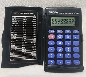 Aurora Compact Calculator HC108X Black Pocket Size W/Metric Conv Table Works - Picture 1 of 11