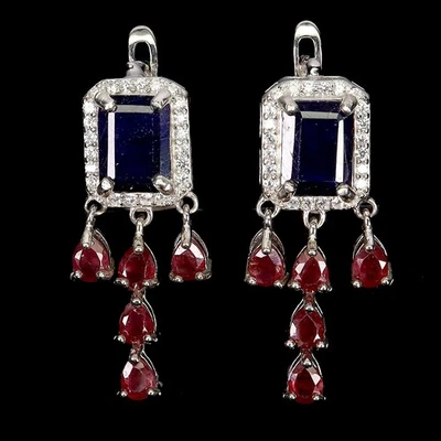 Pendientes de plata esterlina Black Friday zafiro octágono 8x6 mm joyería gema rubí Foto 1 de 4