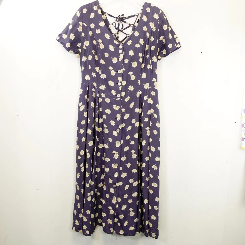 Vestido Midi Con Cordones Mujer PEQUEÑO Púrpura Floral Ditsy Boho Caprichoso Años 90 PS COMPANY Foto 1 de 4