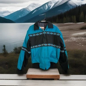 Chaqueta de bombardero azteca Saddlebrook de colección - M - Abrigo forrado con manta ropa occidental de EE. UU. - Imagen 1 de 14