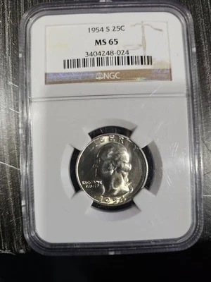 1954 S Silver USA Quarter Ms65 NGC - Image 1 of 3