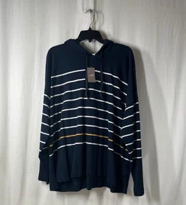 NWT J.jill Women's Striped Navy Blue Relaxed Fit Hoodie - Size 2X - Picture 1 of 5