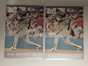 Lote de 2 tarjetas Rickey Henderson 1991 Ultra #248 Salón de la fama Oakland Athletics - Imagen 1 de 2
